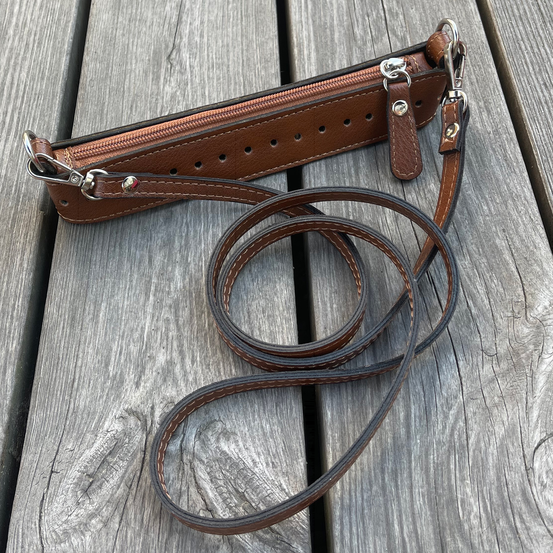 Ovandel till handväska, 20 cm  med 120 cm axelrem, vintage konjak
