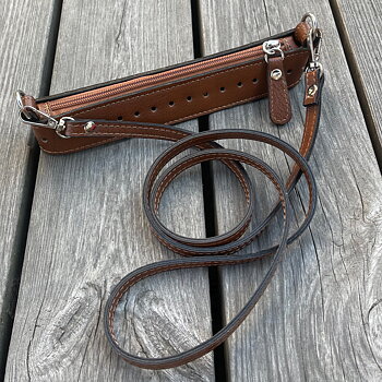 Ovandel till handväska, 20 cm  med 120 cm axelrem, vintage konjak