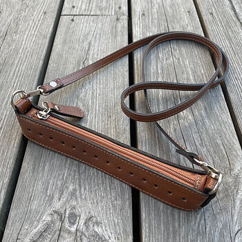 Ovandel till handväska, 20 cm  med 120 cm axelrem, vintage konjak