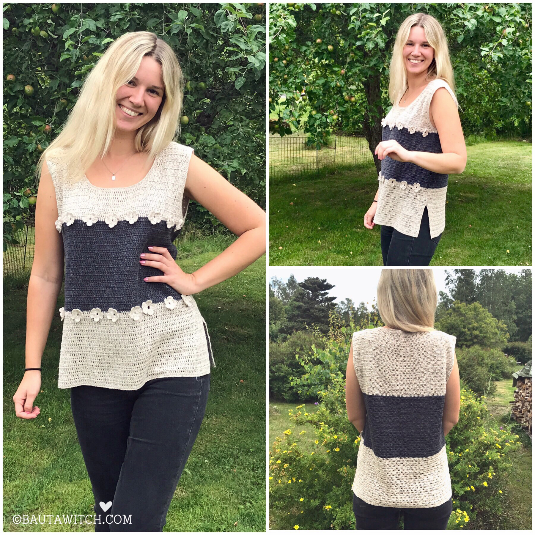 "Linne-a", oversized topp med blommor i linnegarn - 3