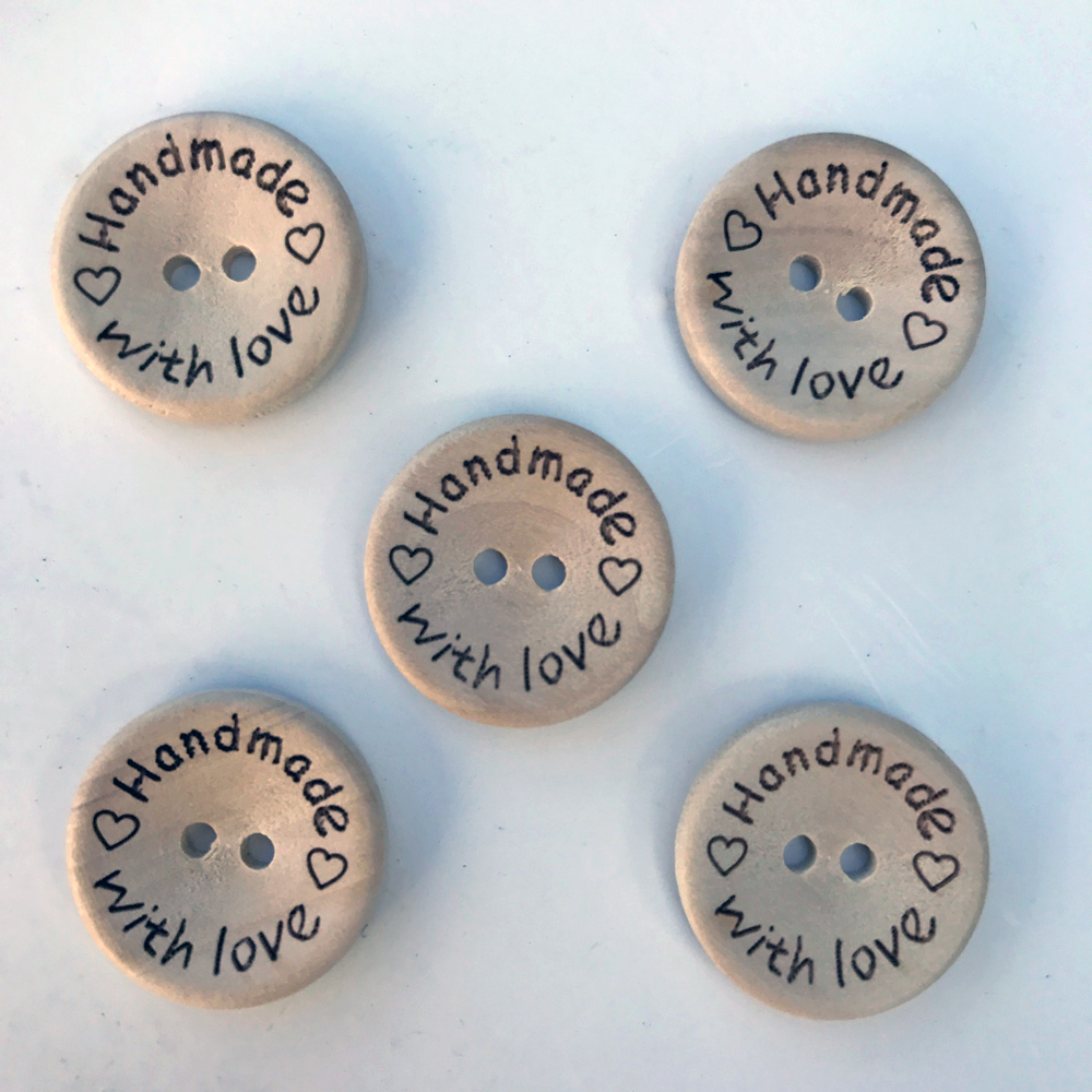 Handmade with love - Ø20 mm, träknappar i 5-pack - 2