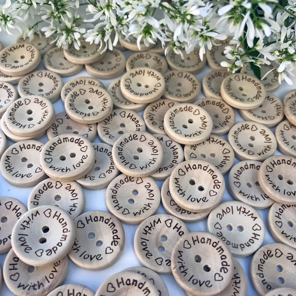 Handmade with love - Ø20 mm, träknappar i 5-pack