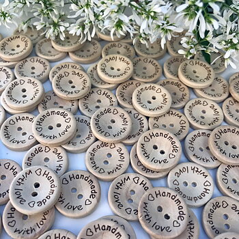 Handmade with love - Ø20 mm, träknappar i 5-pack