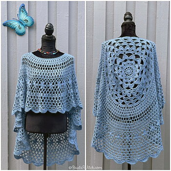 Garnpaket till enfärgad romantisk asymmetrisk poncho, blå