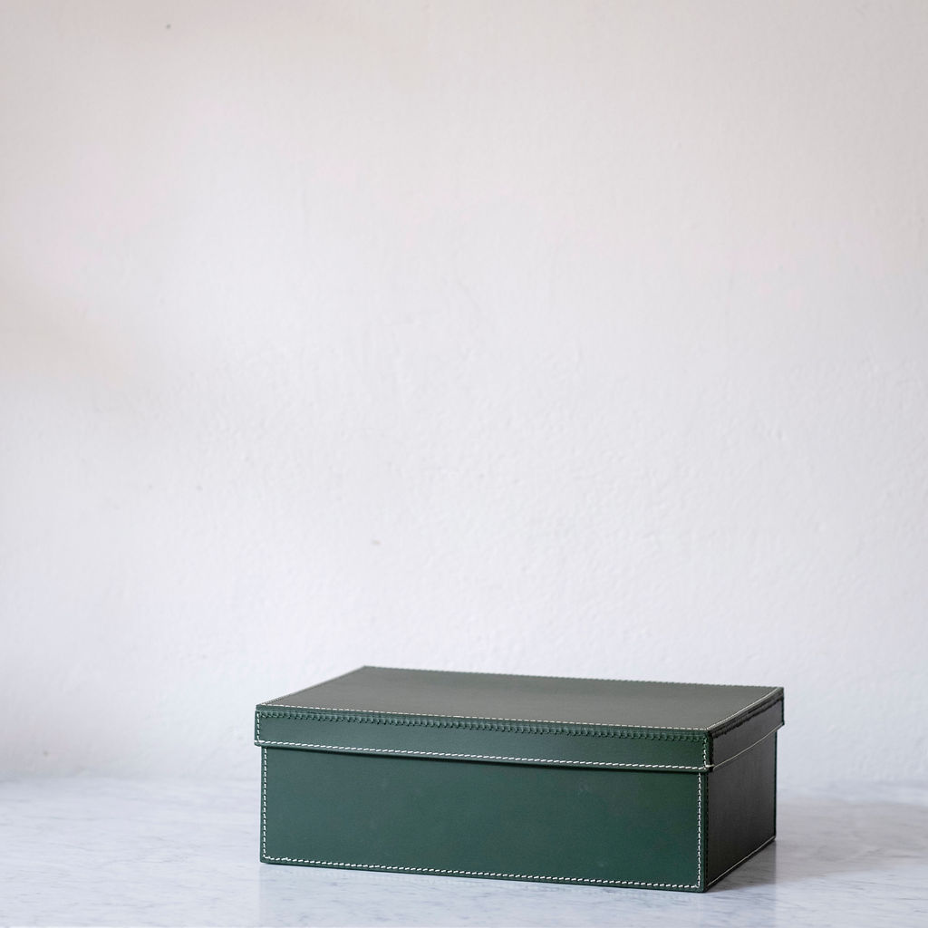 Låda med lock i läder Medium - Fogelmarck