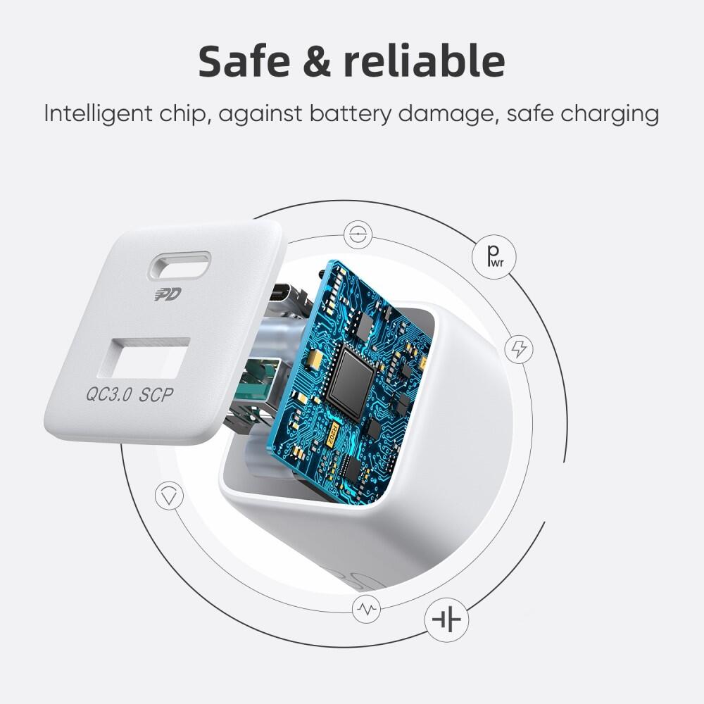 SiGN Mini Snabbladdare USB & USB-C, PD & Q.C3.0, 3A, 30W - Vit - 5