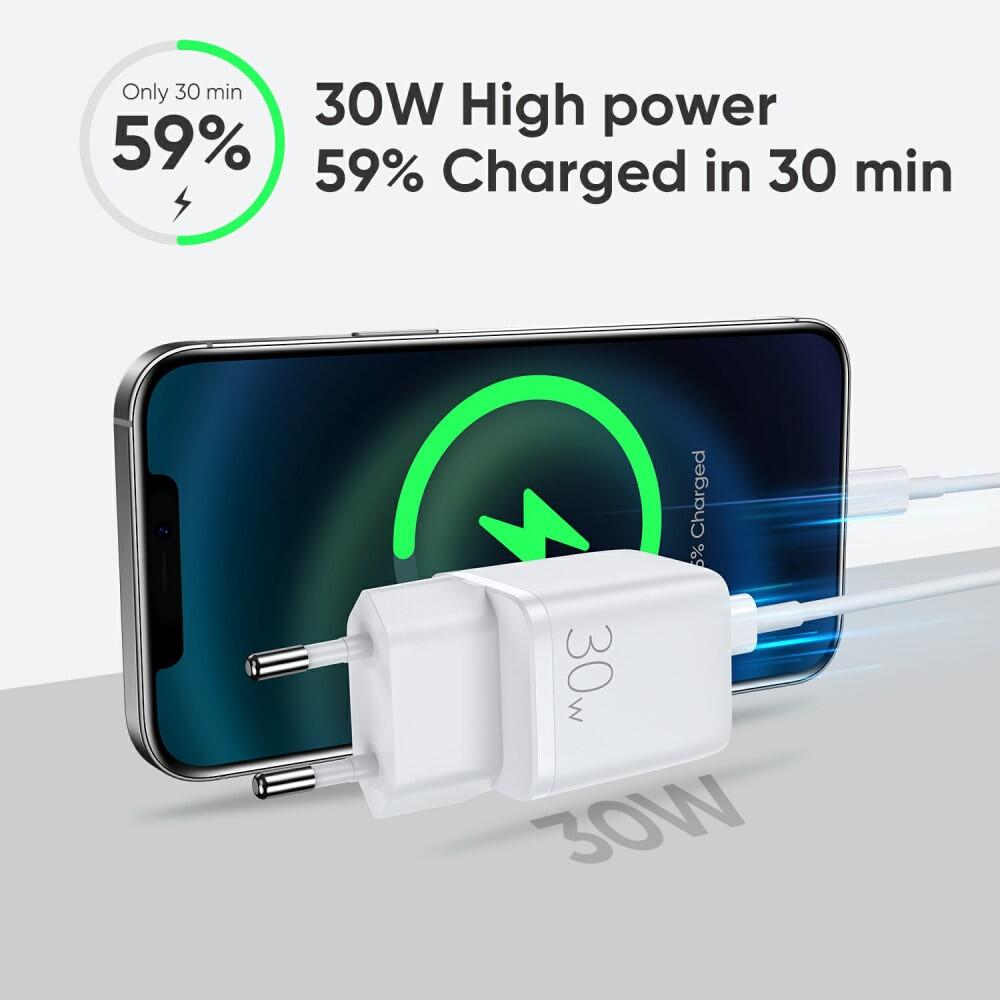 SiGN Mini Snabbladdare USB & USB-C, PD & Q.C3.0, 3A, 30W - Vit - 3