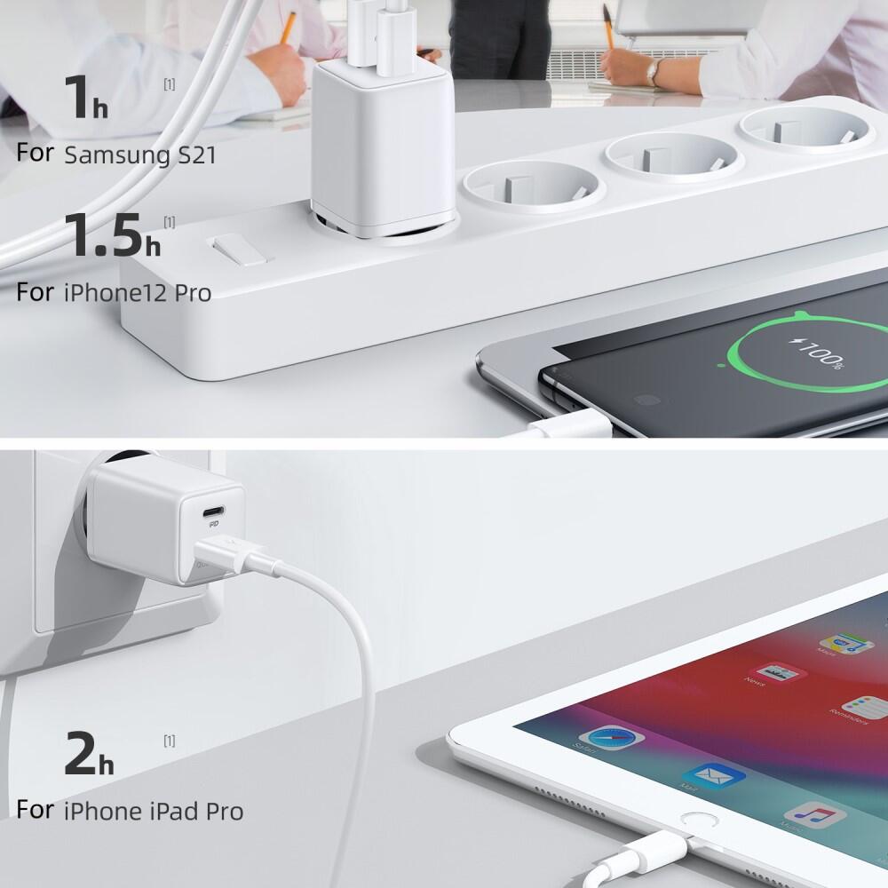 SiGN Mini Snabbladdare USB & USB-C, PD & Q.C3.0, 3A, 30W - Vit - 6