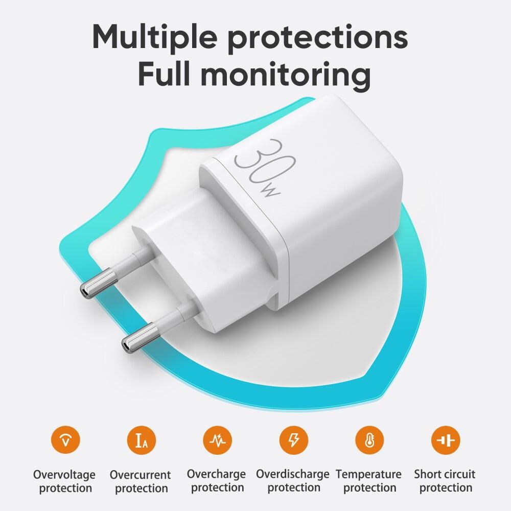 SiGN Mini Snabbladdare USB & USB-C, PD & Q.C3.0, 3A, 30W - Vit - 4