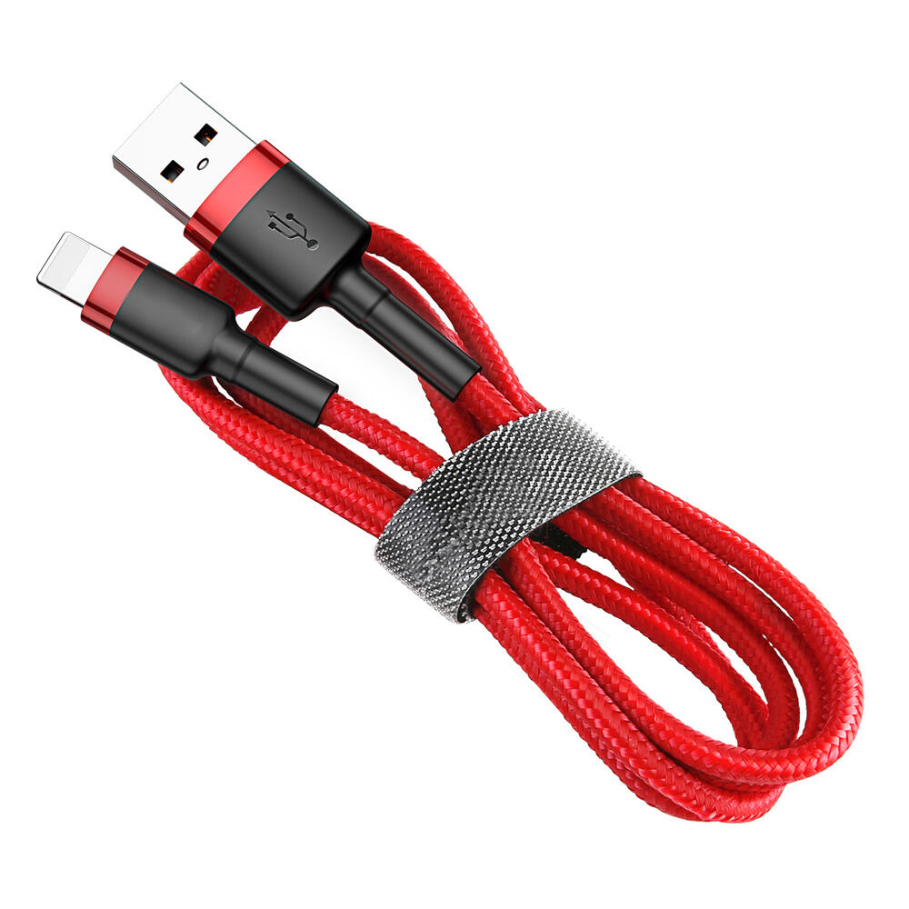 SiGN Kevlar USB-kabel med Lightning 1.5A, 2 m - Grå/Röd - 3