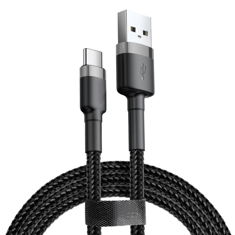 SiGN Cafule USB-A till USB-C Kabel Q.C 3.0, 18W, 2A, 3m - Grå/Svart