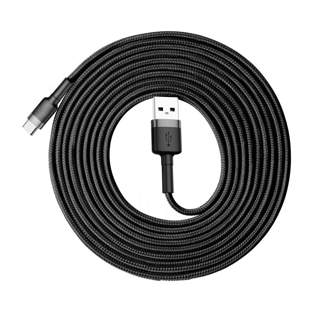 SiGN Cafule USB-A till USB-C Kabel Q.C 3.0, 18W, 2A, 3m - Grå/Svart - 3