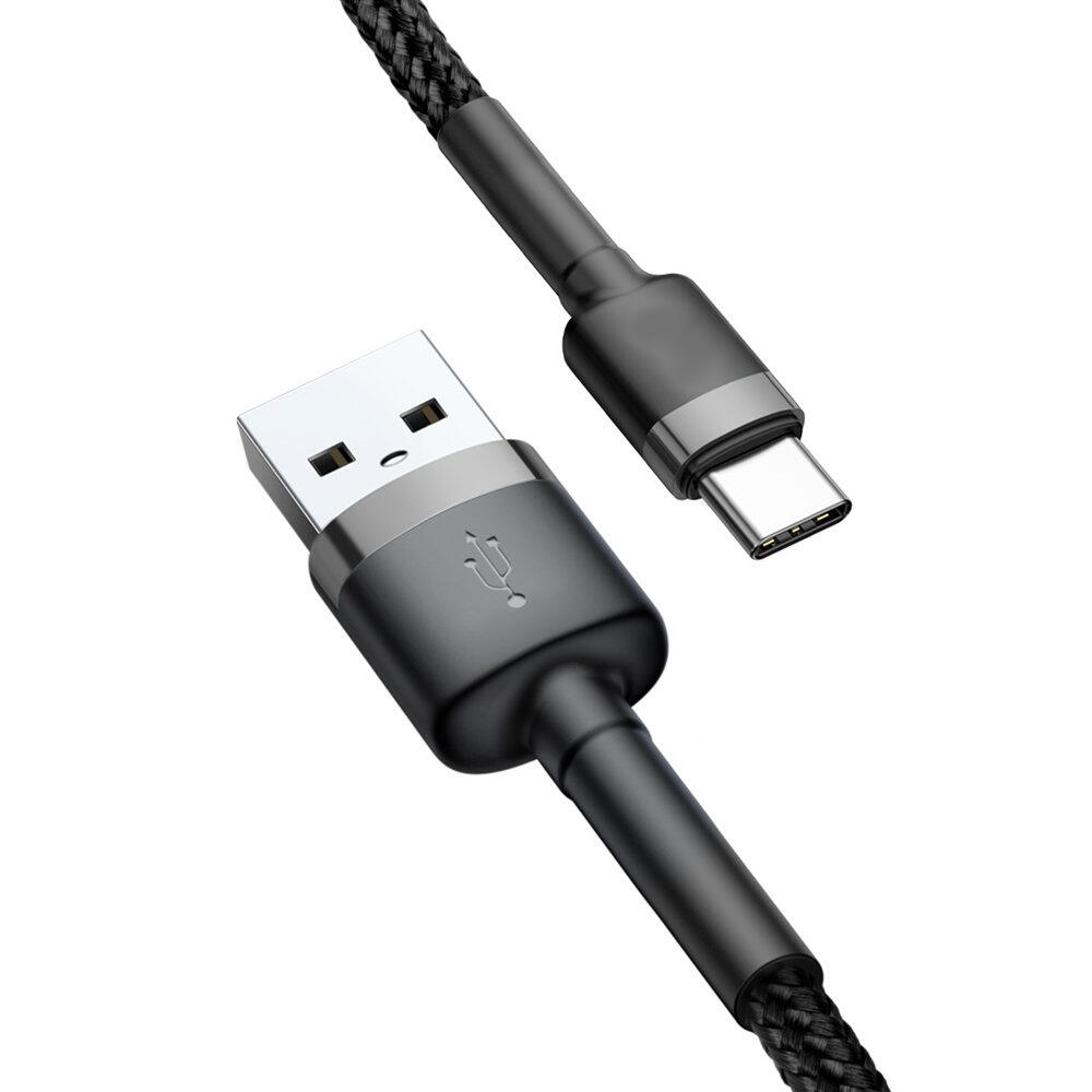 SiGN Cafule USB-A till USB-C Kabel Q.C 3.0, 18W, 2A, 3m - Grå/Svart - 2