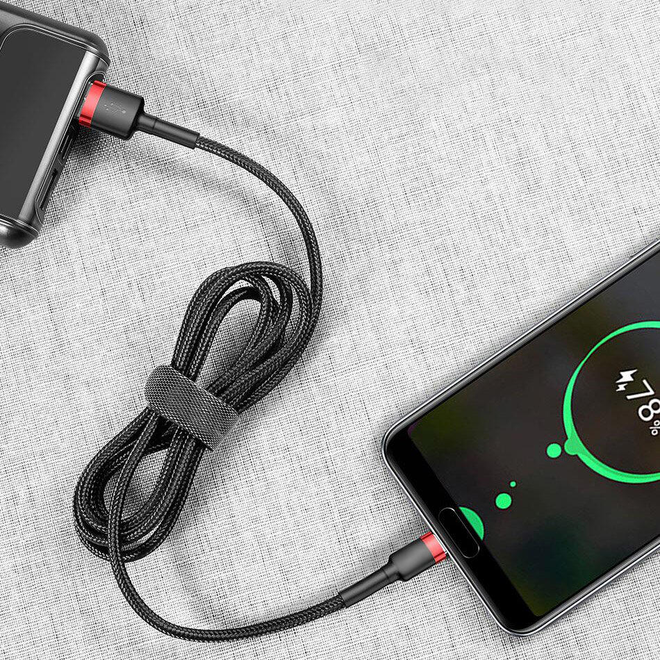SiGN Cafule USB-A till USB-C Kabel Q.C 3.0, 18W, 2A, 3m - Grå/Svart - 4