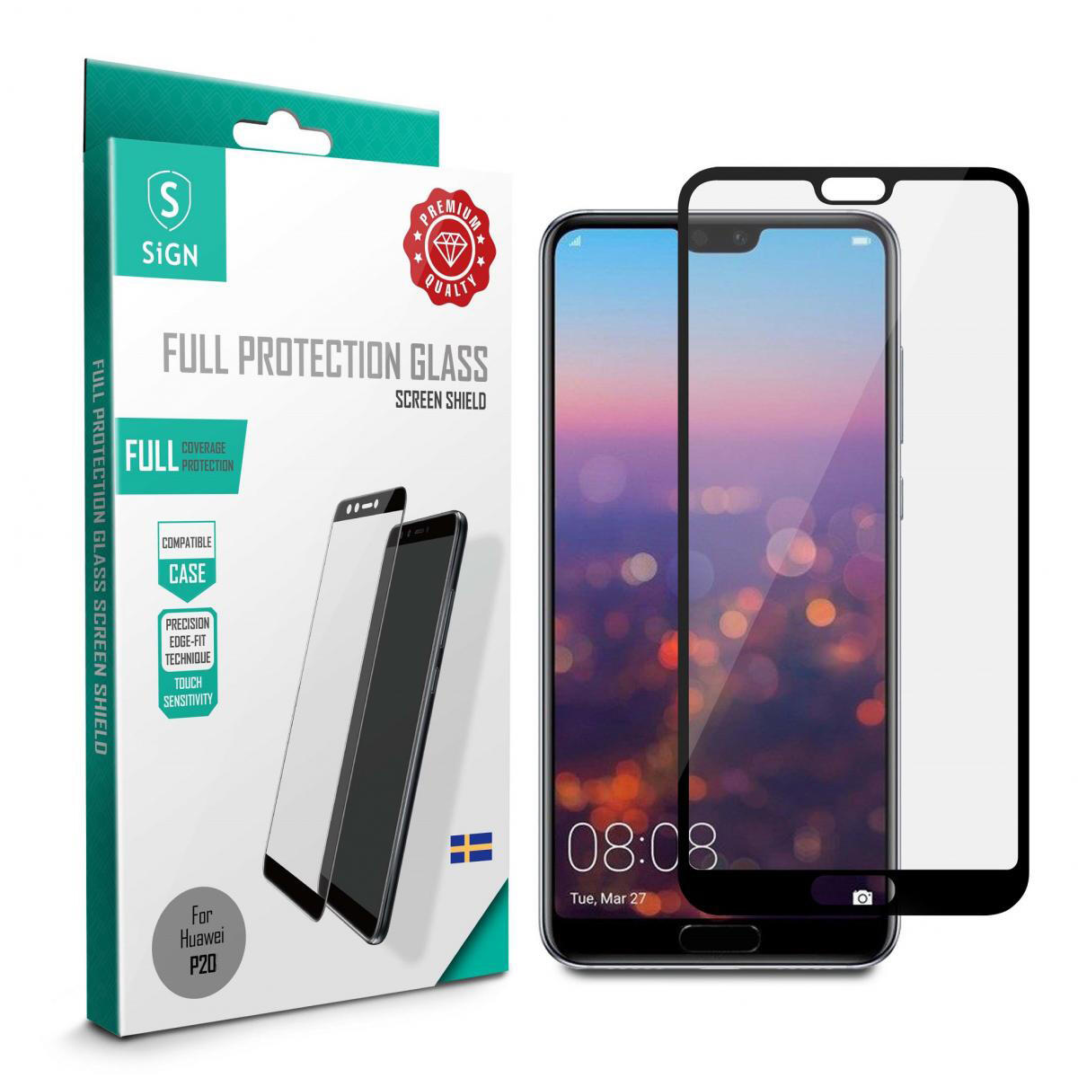 SiGN Heltäckande Skärmskydd i Härdat Glas för Huawei P20 - Svart