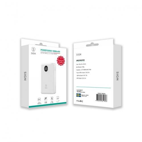SiGN Mini Q.C Powerbank med Display 10.000mAh - Vit - 4