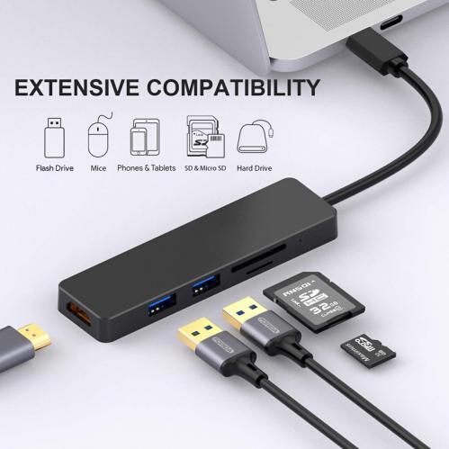 SiGN 5-i-1 USB-C-adapter HDMI 4K MicroSD - Svart - 5