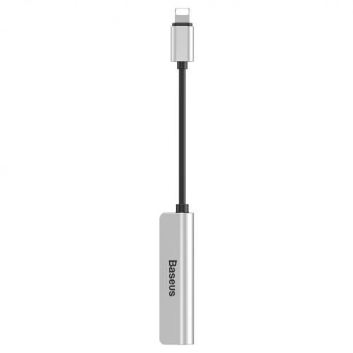 Baseus L52 Adapter Lightning till Dubbla Lightning och AUX 3.5 mm - Silver/Svart - 2