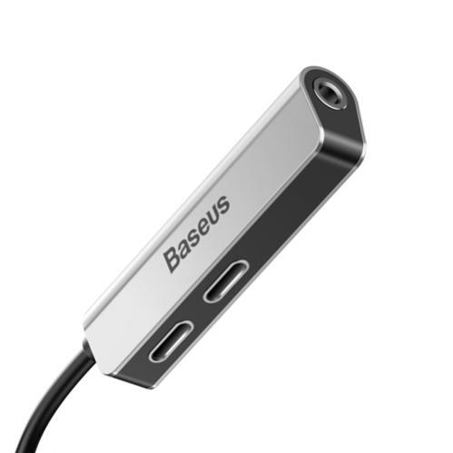 Baseus L52 Adapter Lightning till Dubbla Lightning och AUX 3.5 mm - Silver/Svart - 3