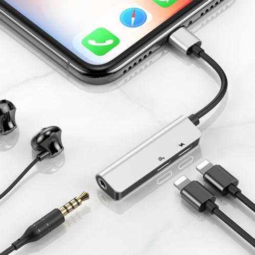Baseus L52 Adapter Lightning till Dubbla Lightning och AUX 3.5 mm - Silver/Svart - 4