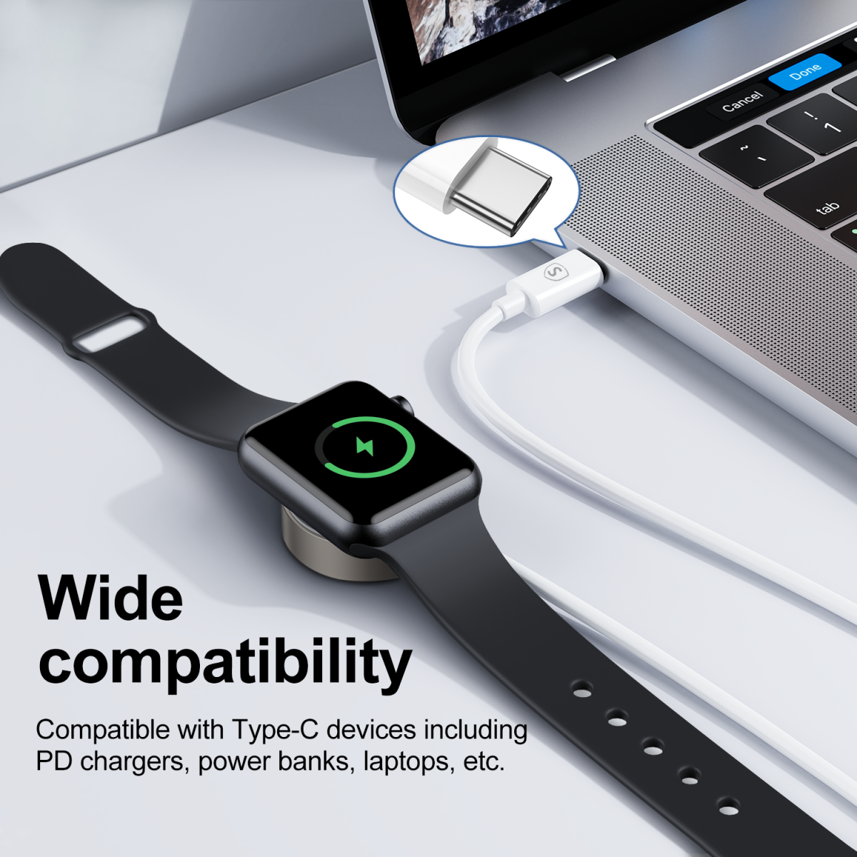 SiGN Magnetisk USB-C Laddare för Apple Watch, 2.5W, 1.2m - Vit - 2