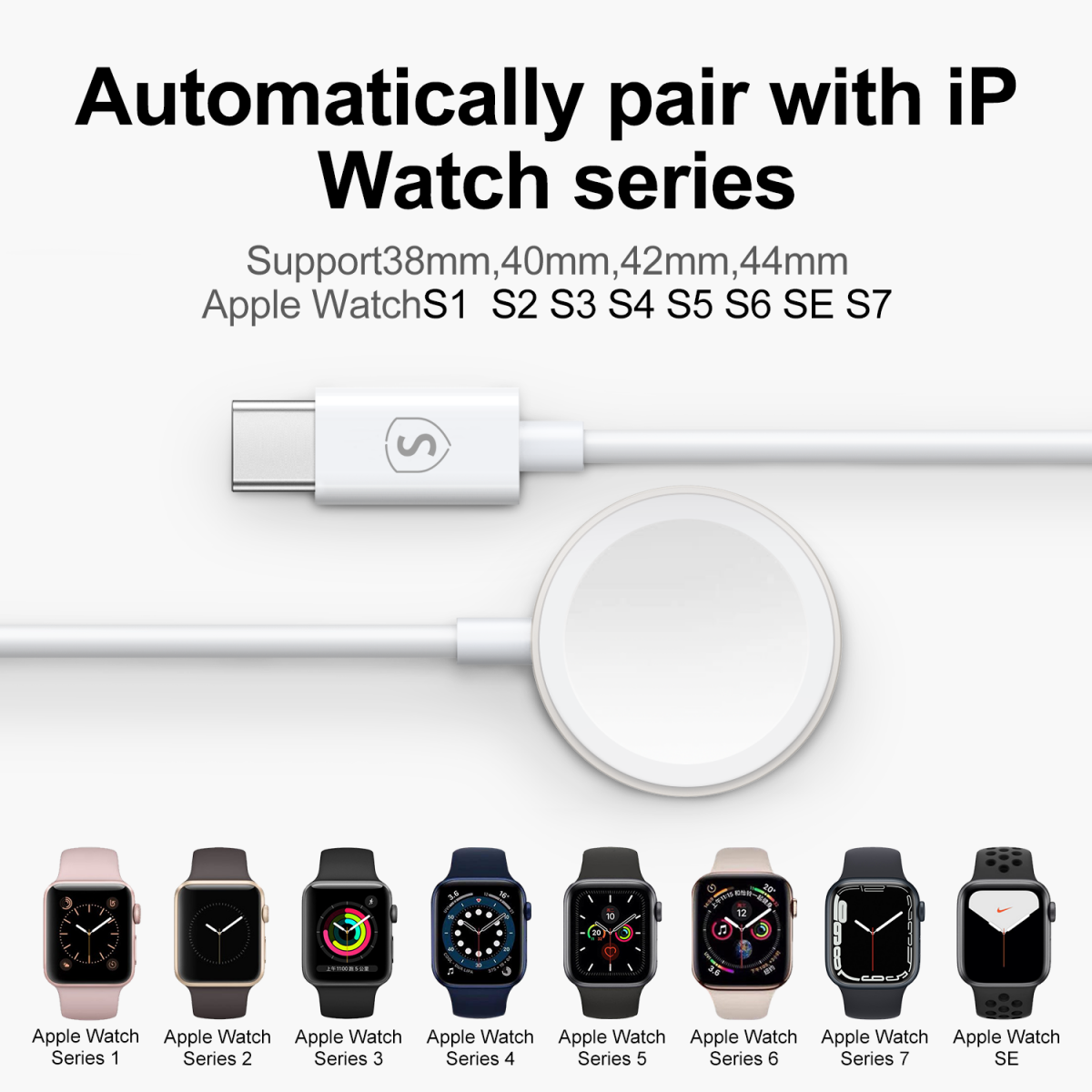 SiGN Magnetisk USB-C Laddare för Apple Watch, 2.5W, 1.2m - Vit - 6
