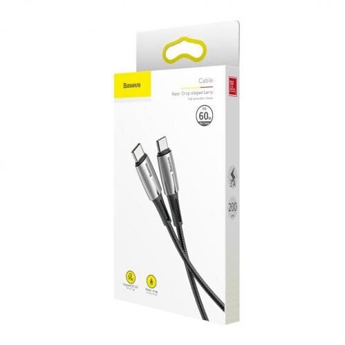 Baseus Kabel USB-C till USB-C, LED-indikator, PD 2.0, 60W, 3A, 1m - Svart - 4