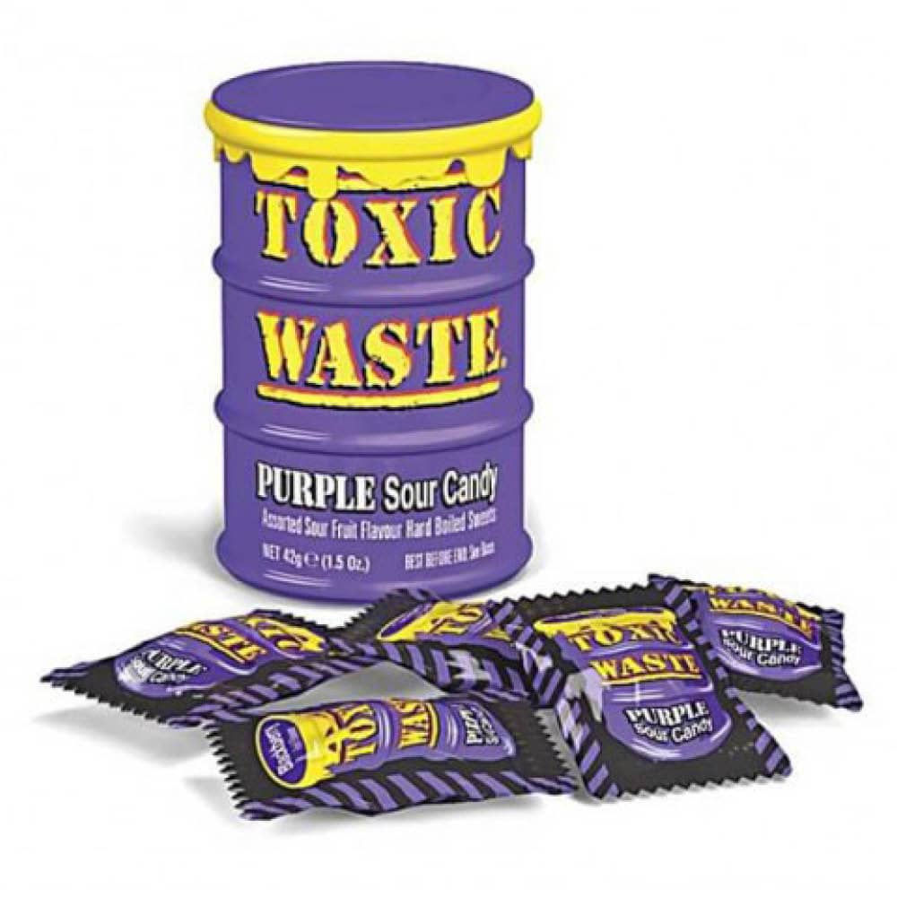 12x Toxic Waste Purple Drum Candy Purple Sour Candy Hard Boiled Sour Sweets