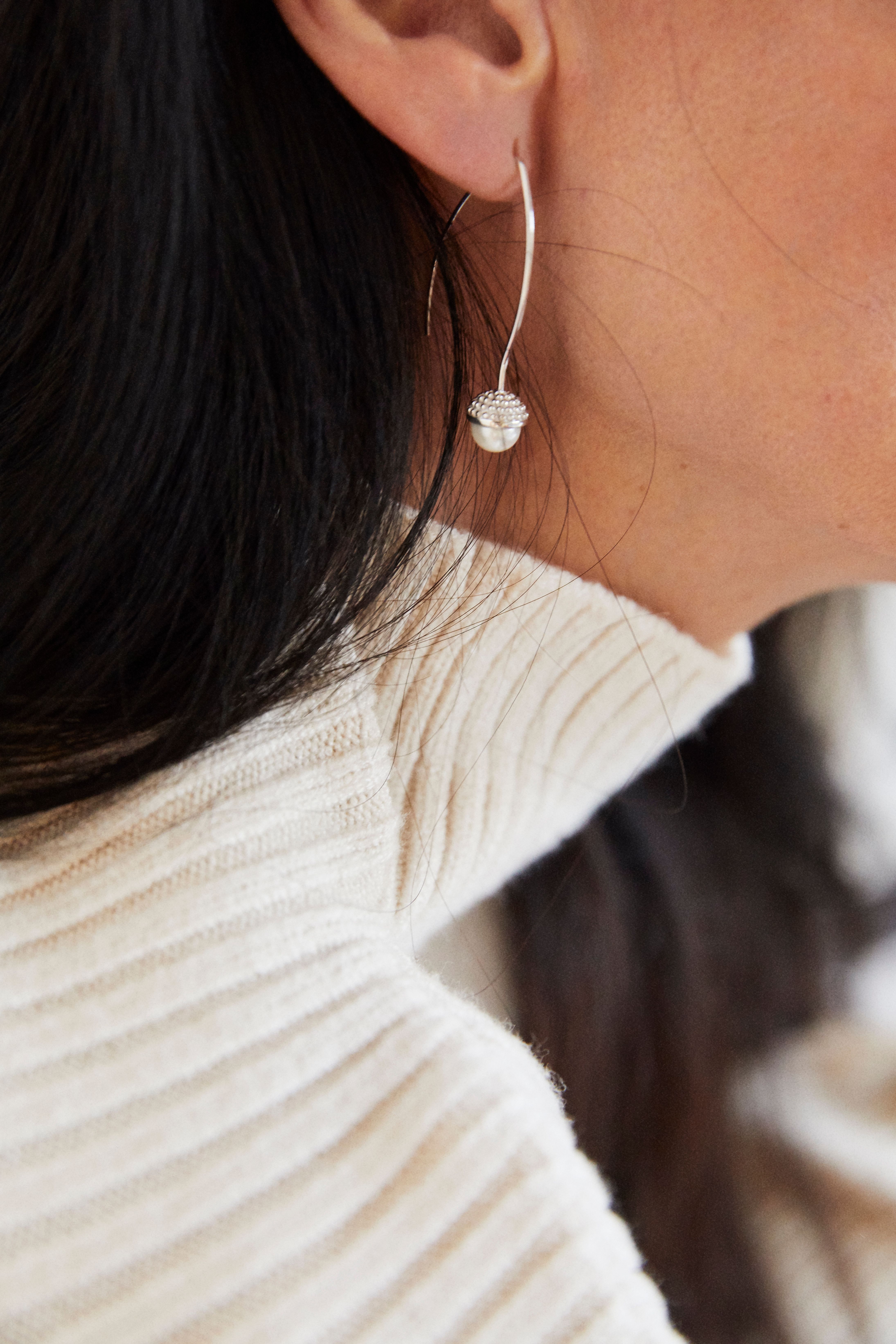 Pearl bubble long ear silver - 2