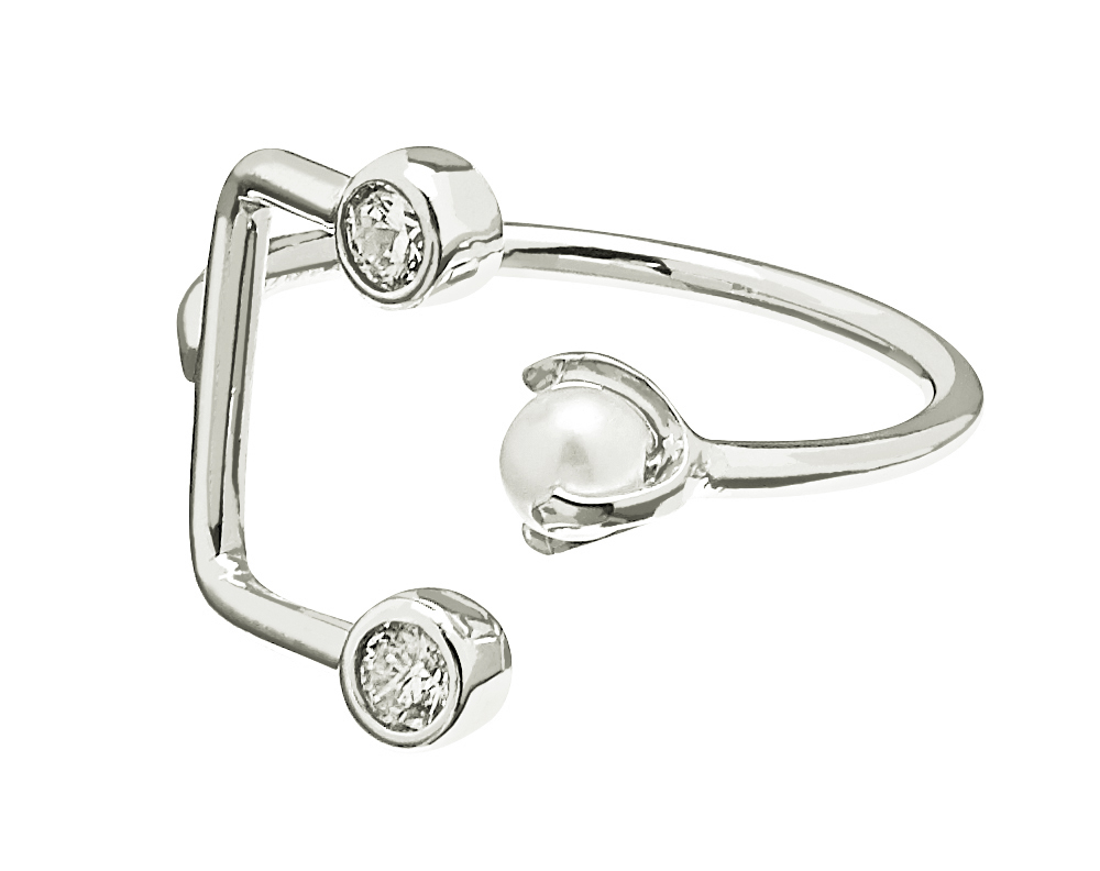 Pearl/Brilliant double ring silver