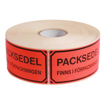 Etikett Varning packsedel finns i fp 1000 st / rulle