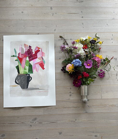 Akryl/ collage "Sweet pea" tavla orginal