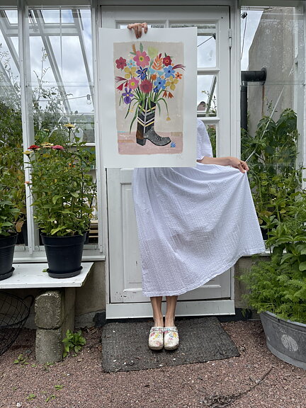 Collage "Howdy! / Swedish summer" av Maria C Bernhardsson. Orginal utan ram. 70x50cm.
