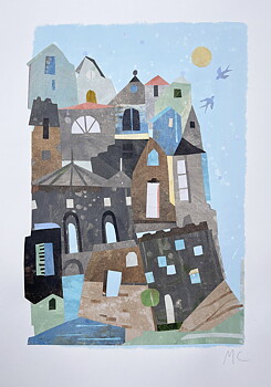 Såld! Collage "Italy by the sea, 2" av Maria C Bernhardsson. Orginal utan ram. 70x50cm.