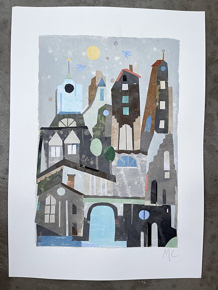 Såld. Collage "Italy by the sea, 1" av Maria C Bernhardsson. Orginal utan ram. 70x50cm.