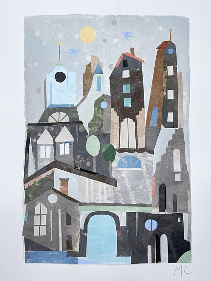 Såld. Collage "Italy by the sea, 1" av Maria C Bernhardsson. Orginal utan ram. 70x50cm.