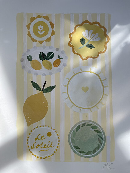 Collage "Le Soleil" av Maria C Bernhardsson. Orginal utan ram. 70x50cm.