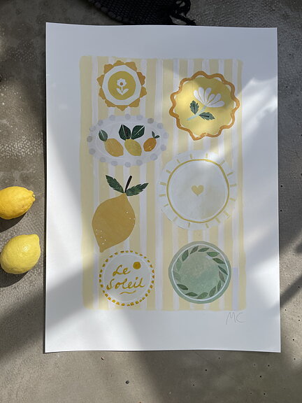 Collage "Le Soleil" av Maria C Bernhardsson. Orginal utan ram. 70x50cm.