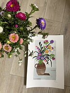 Collage "Paris, Asters dans un vase" av Maria C Bernhardsson. Orginal utan ram.50x35cm.
