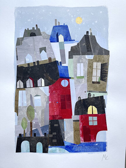 Collage "Paris Mon Amour" av Maria C Bernhardsson. Orginal utan ram. 70x50cm.
