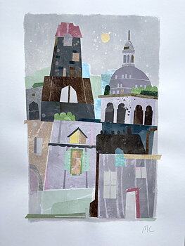 Collage "Paris, Sacre Coer" av Maria C Bernhardsson. Orginal utan ram. 70x50cm.