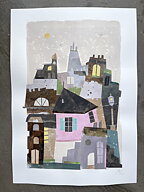 Collage "Paris, Montmatre" av Maria C Bernhardsson. Orginal utan ram. 70x50cm.
