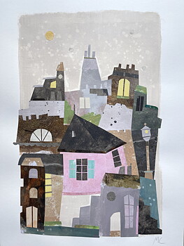 Collage "Paris, Montmatre" av Maria C Bernhardsson. Orginal utan ram. 70x50cm.