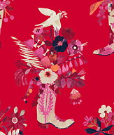 "Howdy /Dolly", red, wallpaper/ tapet