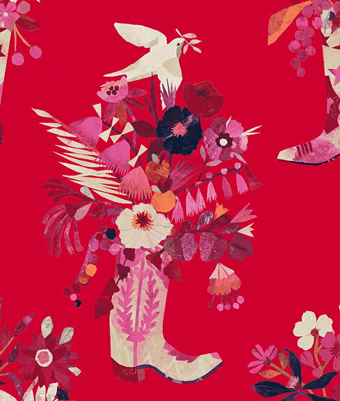 "Howdy /Dolly", red, wallpaper/ tapet