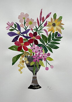 Collage "Sommarbukett" av Maria C Bernhardsson. Orginal utan ram. 70x50cm.