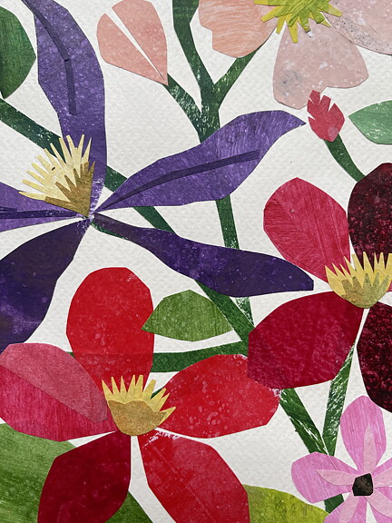 Collage "Sommarbukett" av Maria C Bernhardsson. Orginal utan ram. 70x50cm.