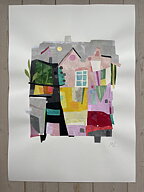 COLLAGE "Min stad" AV MARIA C BERNHARDSSON. ORGINAL UTAN RAM. 70X50CM.