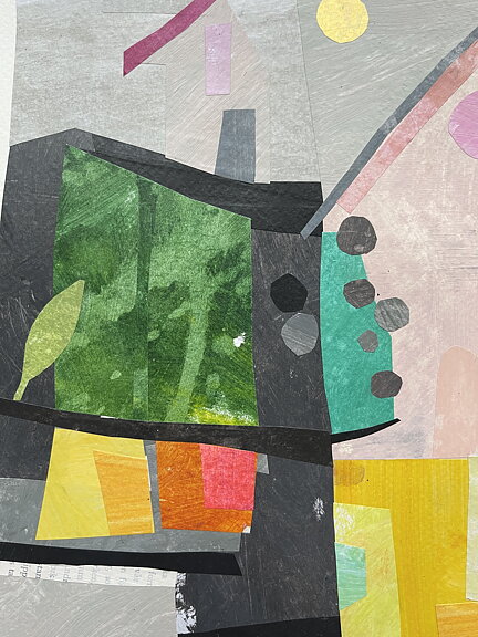 COLLAGE "Min stad" AV MARIA C BERNHARDSSON. ORGINAL UTAN RAM. 70X50CM.