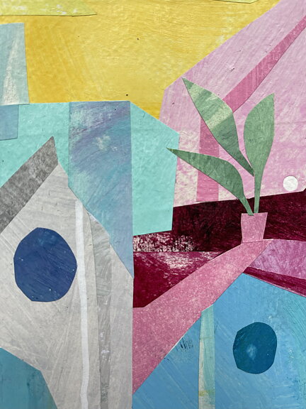 COLLAGE "California" Min stad" AV MARIA C BERNHARDSSON. ORGINAL UTAN RAM. 70X50CM.